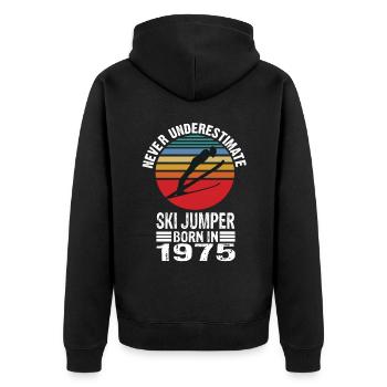 Never Underestimate Ski Jumper born in 1975 - Unisex Premium Bio Zip Hoodie - Schwarz - Hinten - Nico (187cm)