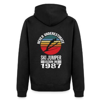 Never Underestimate Ski Jumper born in 1987 - Unisex Premium Bio Zip Hoodie - Schwarz - Hinten - Nico (187cm)