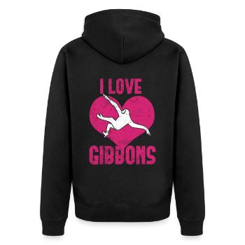 Ich liebe Gibbons - Unisex Premium Bio Zip Hoodie - Schwarz - Hinten - Nico (187cm)