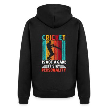 Cricket Ball Game - Unisex Premium Organic Zip Hoodie - black - Back - Nico (187cm)