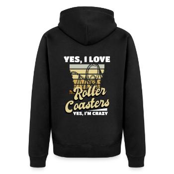 Sucher Ich liebe Achterbahn Park - Unisex Premium Bio Zip Hoodie - Schwarz - Hinten - Nico (187cm)