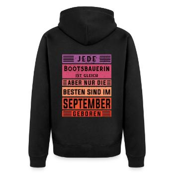 Schiffbauer Geburtstag September geboren - Unisex Premium Bio Zip Hoodie - Schwarz - Hinten - Nico (187cm)