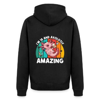 Ich Bin 18 Jahre Alt Und Finde Es Toll, Bier Zu - Unisex Premium Bio Zip Hoodie - Schwarz - Hinten - Nico (187cm)