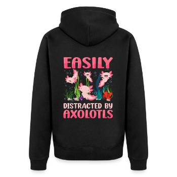 Facilement distrait par les axolotls sont mes - Veste à capuche bio Premium Unisexe - noir - Dos - Nico (187cm)
