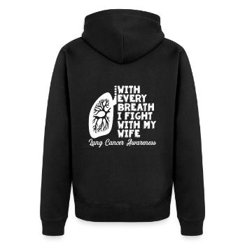 I Fight With My Wife Lungenkrebs Krebs - Unisex Premium Bio Zip Hoodie - Schwarz - Hinten - Nico (187cm)