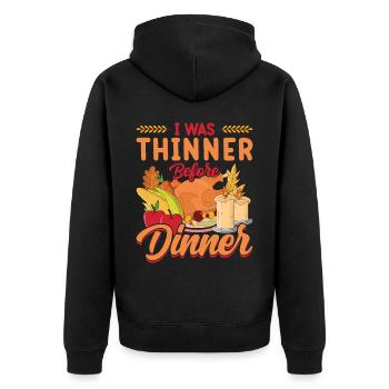 Thanksgiving Party I Was Thinner Before Dinner - Unisex Premium Bio Zip Hoodie - Schwarz - Hinten - Nico (187cm)