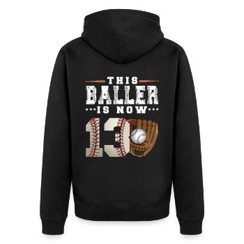 Ce Baller a maintenant 13 ans de baseball 13e anniversaire - Veste à capuche bio Premium Unisexe - noir - Dos - Nico (187cm)