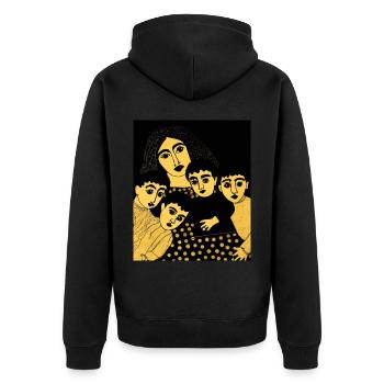 Gustav Klimt Style Portrait Einer Mama Mit Vier - Unisex Premium Bio Zip Hoodie - Schwarz - Hinten - Nico (187cm)