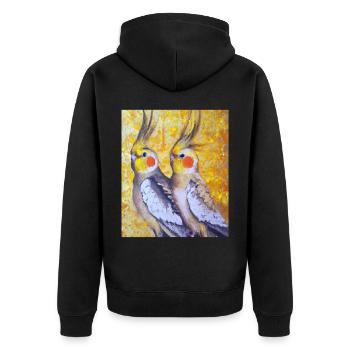 Cockatiel Couple Gustav Klimt Style - Unisex Premium Organic Zip Hoodie - black - Back - Nico (187cm)