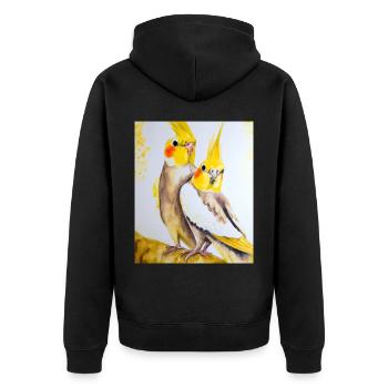 Cockatiel Couple Gustav Klimt Style - Unisex Premium Organic Zip Hoodie - black - Back - Nico (187cm)