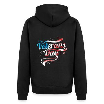 US Flag Colored Logo For Veterans Day - Unisex Premium Bio Zip Hoodie - Schwarz - Hinten - Nico (187cm)