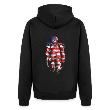 US Soldier In Us Flag Colours 4th Of July - Unisex Premium Bio Zip Hoodie - Schwarz - Hinten - Nico (187cm)