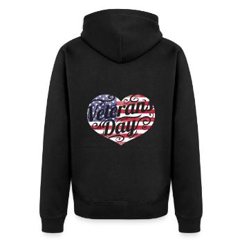 American Flag Heart for Veterans Day - Unisex Premium Bio Zip Hoodie - Schwarz - Hinten - Nico (187cm)