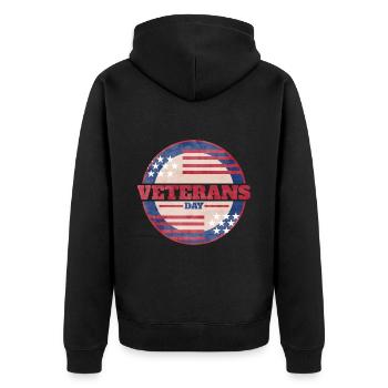US Flag Round Logo For Veterans Day - Unisex Premium Bio Zip Hoodie - Schwarz - Hinten - Nico (187cm)