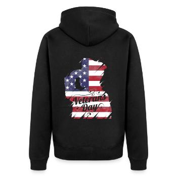 Patriotic Salute US Flag For Veterans Day - Unisex Premium Bio Zip Hoodie - Schwarz - Hinten - Nico (187cm)