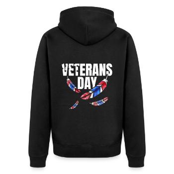 Red Blue And White Feathers For Veterans Day - Unisex Premium Bio Zip Hoodie - Schwarz - Hinten - Nico (187cm)