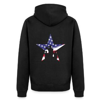 US Flag Star With Saluting Soldiers July 4th - Unisex Premium Bio Zip Hoodie - Schwarz - Hinten - Nico (187cm)