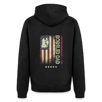 USA Amerikanische Flagge - Bobsled Dad - Unisex Premium Bio Zip Hoodie - Schwarz - Hinten - Nico (187cm)