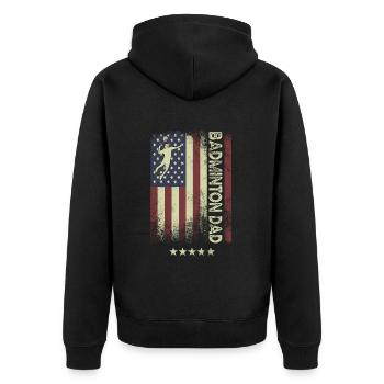 American Flag - Badminton Dad - Unisex Premium Organic Zip Hoodie - black - Back - Nico (187cm)