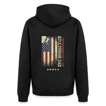 USA Amerikanische Flagge - Bouldern Papa - Unisex Premium Bio Zip Hoodie - Schwarz - Hinten - Nico (187cm)