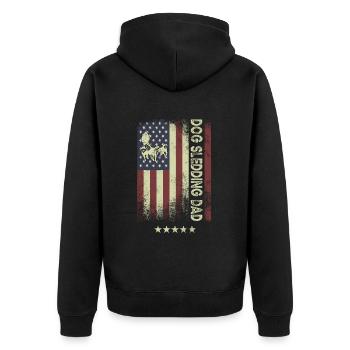 USA-amerikanische Flagge - Hundeschlitten-Vati - Unisex Premium Bio Zip Hoodie - Schwarz - Hinten - Nico (187cm)