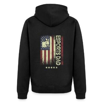 USA Amerikanische Flagge - Esports Dad - Unisex Premium Bio Zip Hoodie - Schwarz - Hinten - Nico (187cm)
