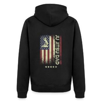 USA American Flag - Jiu Jitsu Dad - Unisex Premium Bio Zip Hoodie - Schwarz - Hinten - Nico (187cm)