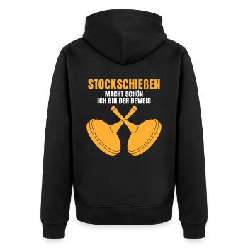 Eisstock Witz Stockschütze Stockschießen - Unisex Premium Bio Zip Hoodie - Schwarz - Hinten - Nico (187cm)
