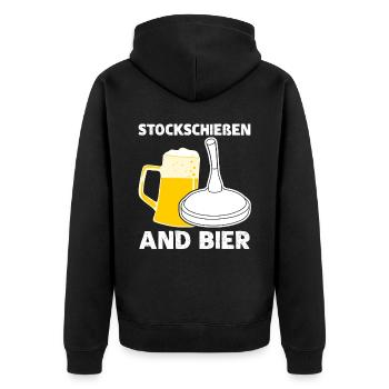 Eisstock Stockschießen Bier Stockschütze - Unisex Premium Bio Zip Hoodie - Schwarz - Hinten - Nico (187cm)