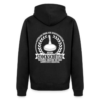 Stockschießen Witz Eisstock Stockschütze - Unisex Premium Bio Zip Hoodie - Schwarz - Hinten - Nico (187cm)