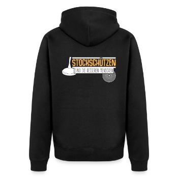 Eisstock Witz Stockschießen Stocksport - Unisex Premium Bio Zip Hoodie - Schwarz - Hinten - Nico (187cm)