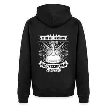 Eisstock Stockschütze Stockschießen - Unisex Premium Bio Zip Hoodie - Schwarz - Hinten - Nico (187cm)