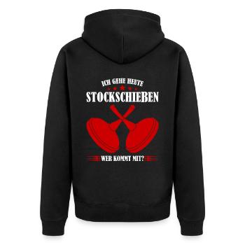 Stockschießen Stockschütze Eisstock - Unisex Premium Bio Zip Hoodie - Schwarz - Hinten - Nico (187cm)
