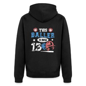 Ce Baller a maintenant 13 ans de baseball 13e anniversaire - Veste à capuche bio Premium Unisexe - noir - Dos - Nico (187cm)