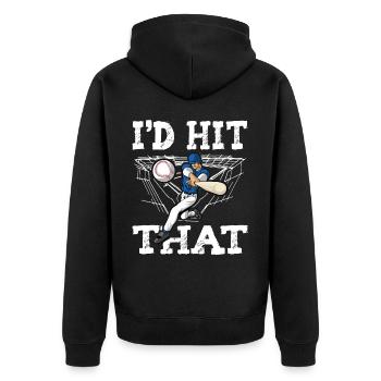 Baseball Quote I'd Hit That Baseball - Unisex Premium Organic Zip Hoodie - black - Back - Nico (187cm)