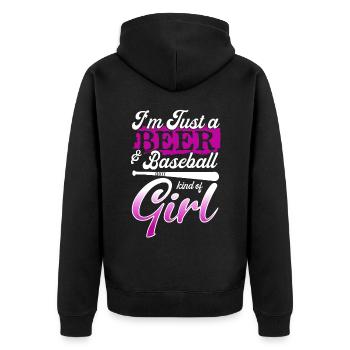 Je suis juste une bière et une fille de baseball - Veste à capuche bio Premium Unisexe - noir - Dos - Nico (187cm)