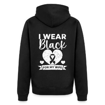 Ich trage Schwarz für mein WIfe-Hautkrebsbewusstsein - Unisex Premium Bio Zip Hoodie - Schwarz - Hinten - Nico (187cm)