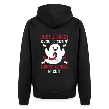 Just A Sassy Ghoul Fightin' Throat Cancer N' Shit - Unisex Premium Bio Zip Hoodie - Schwarz - Hinten - Nico (187cm)