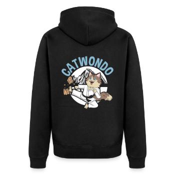 Catwondo MMA Mixed Martial Arts Taekwondo Katze - Unisex Premium Bio Zip Hoodie - Schwarz - Hinten - Nico (187cm)