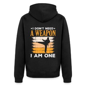Ich brauche keine Waffe Ich bin ein Taekwondo - Unisex Premium Bio Zip Hoodie - Schwarz - Hinten - Nico (187cm)