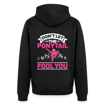 Lass dich nicht vom Pferdeschwanz täuschen MMA Taekwondo Girl - Unisex Premium Bio Zip Hoodie - Schwarz - Hinten - Nico (187cm)