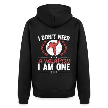 Ich brauche keine Waffe Ich bin ein Taekwondo - Unisex Premium Bio Zip Hoodie - Schwarz - Hinten - Nico (187cm)