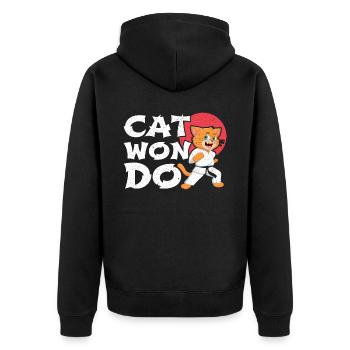 Catwondo MMA Mixed Martial Arts Taekwondo Katze - Unisex Premium Bio Zip Hoodie - Schwarz - Hinten - Nico (187cm)