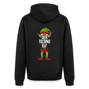 Techno Elf Partnerlook Weihnachten - Unisex Premium Bio Zip Hoodie - Schwarz - Hinten - Nico (187cm)