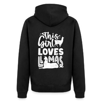 Dieses Mädchen Liebt Lamas, Llama, Llamas - Unisex Premium Bio Zip Hoodie - Schwarz - Hinten - Nico (187cm)