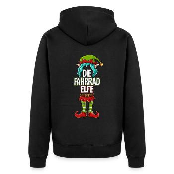 Fahrrad Elfe Partnerlook Weihnachten - Unisex Premium Bio Zip Hoodie - Schwarz - Hinten - Nico (187cm)