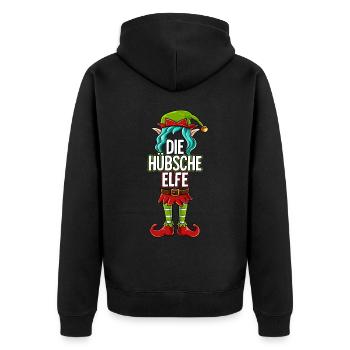 Hübsche Elfe Partnerlook Weihnachten - Unisex Premium Bio Zip Hoodie - Schwarz - Hinten - Nico (187cm)