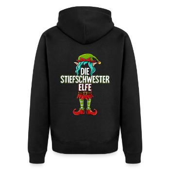 Stiefschwester Elfe Partnerlook Weihnachten - Unisex Premium Bio Zip Hoodie - Schwarz - Hinten - Nico (187cm)