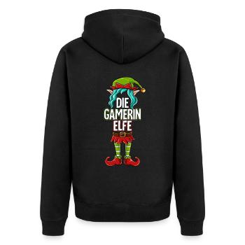 Gamerin Elfe Partnerlook Weihnachten - Unisex Premium Bio Zip Hoodie - Schwarz - Hinten - Nico (187cm)