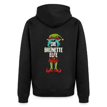 Brünette Elfe Partnerlook Weihnachten - Unisex Premium Bio Zip Hoodie - Schwarz - Hinten - Nico (187cm)
